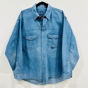 Vintage Royal British Tailors Denim Shirt Oversized Blue 90s Mens Size XL